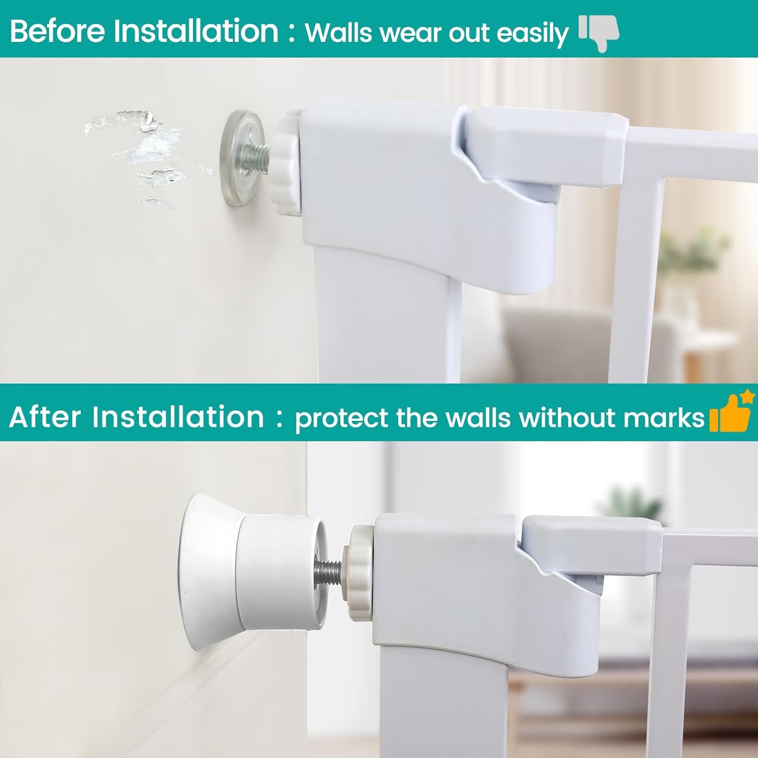 Mumeasy white wall protector closeup highlights unobtrusive, clean protection.