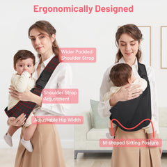 Mumgaroo adjustable straps demonstrate ergonomic support as baby grows.