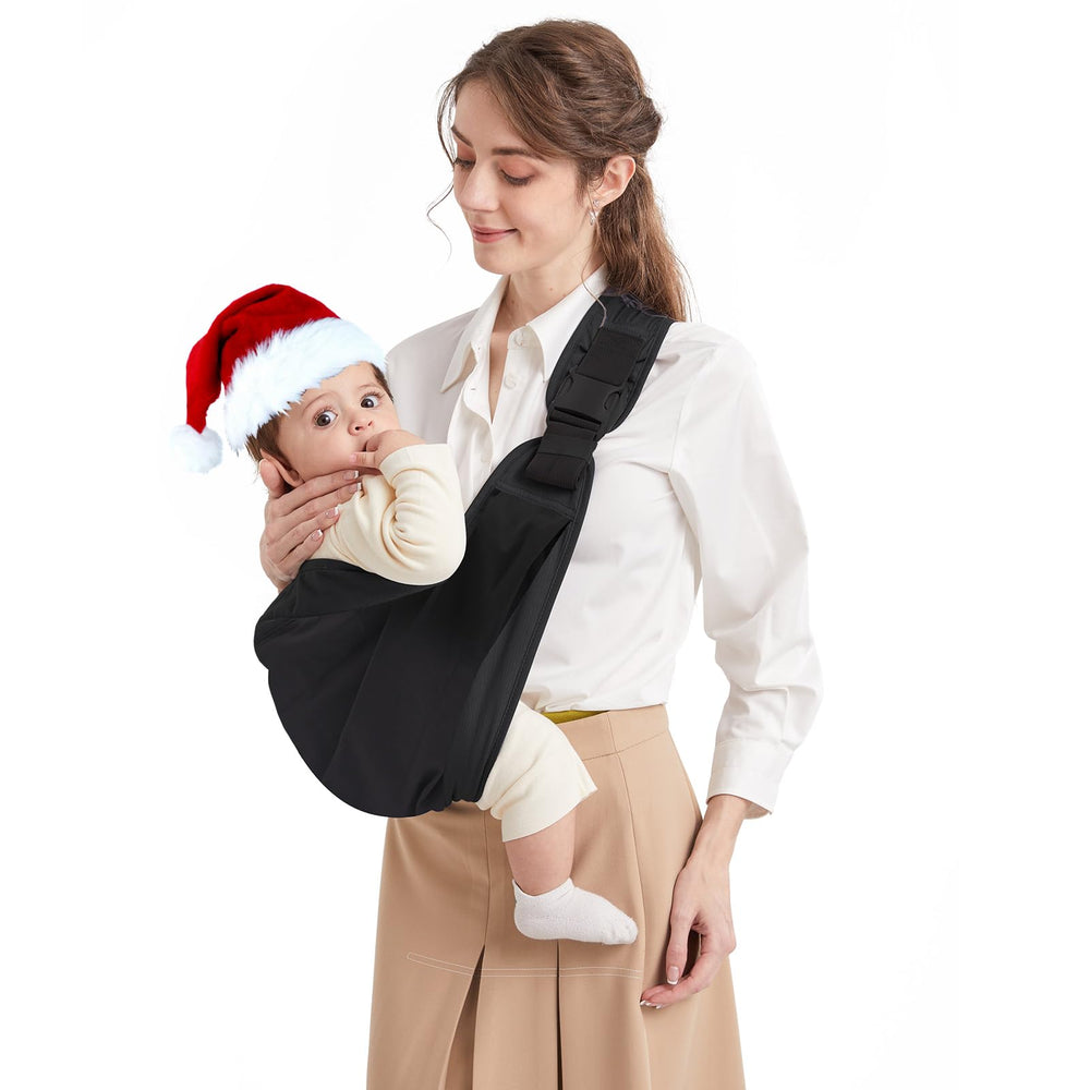 Mumgaroo baby sling carrier front view shows adjustable fit for growing infants.