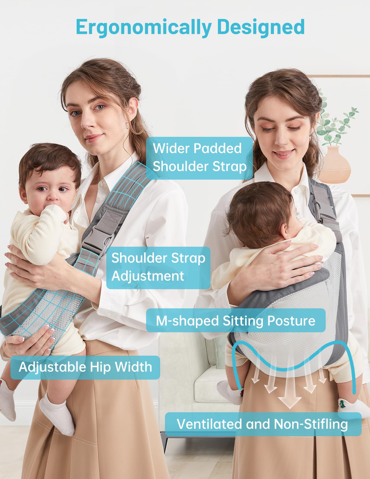 Mumgaroo Baby Sling Carrier ergonomic adjustment demonstrates grow-with-baby versatility.