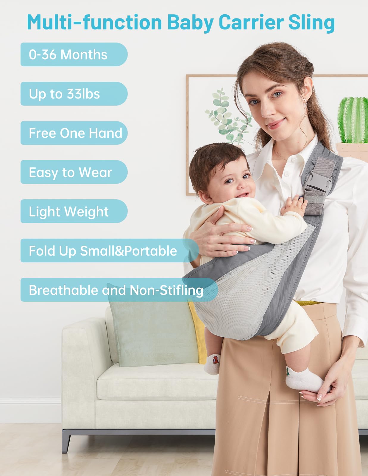 Mumgaroo Baby Sling Carrier nursing coverage portrays discreet, hands-free feeding while wearing.