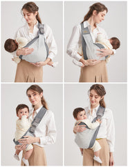 Mumgaroo Baby Sling Carrier safety buckle image emphasizes secure wear on the go.