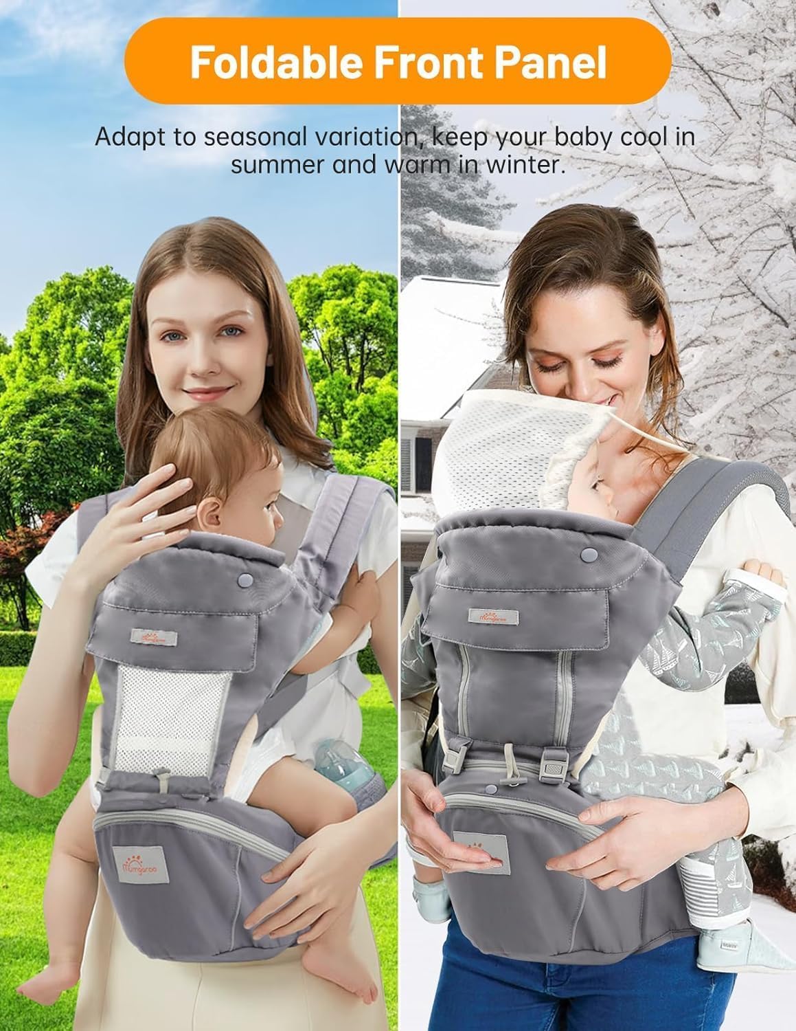 Mumgaroo hood offers wind protection and nursing privacy on the go.