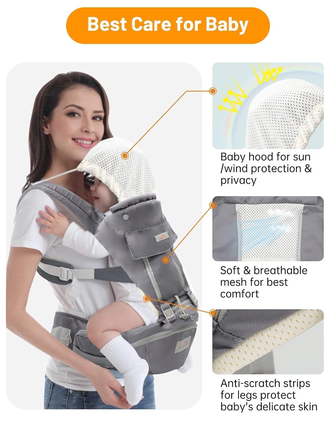 Mumgaroo carrier with pockets for bottles, wipes, and essentials.