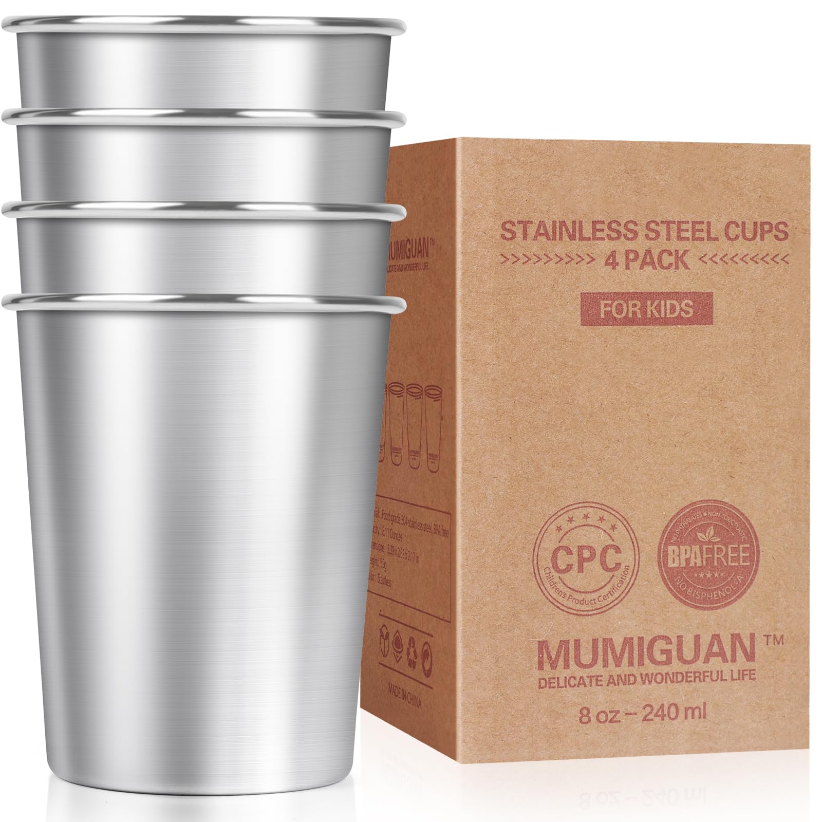 MUMIGUAN kids stainless steel cups 7.8oz pack: durable, BPA-free drinking cups for kids.