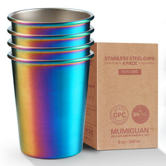 MUMIGUAN stainless steel cups with rainbow outside for durable outdoor use.