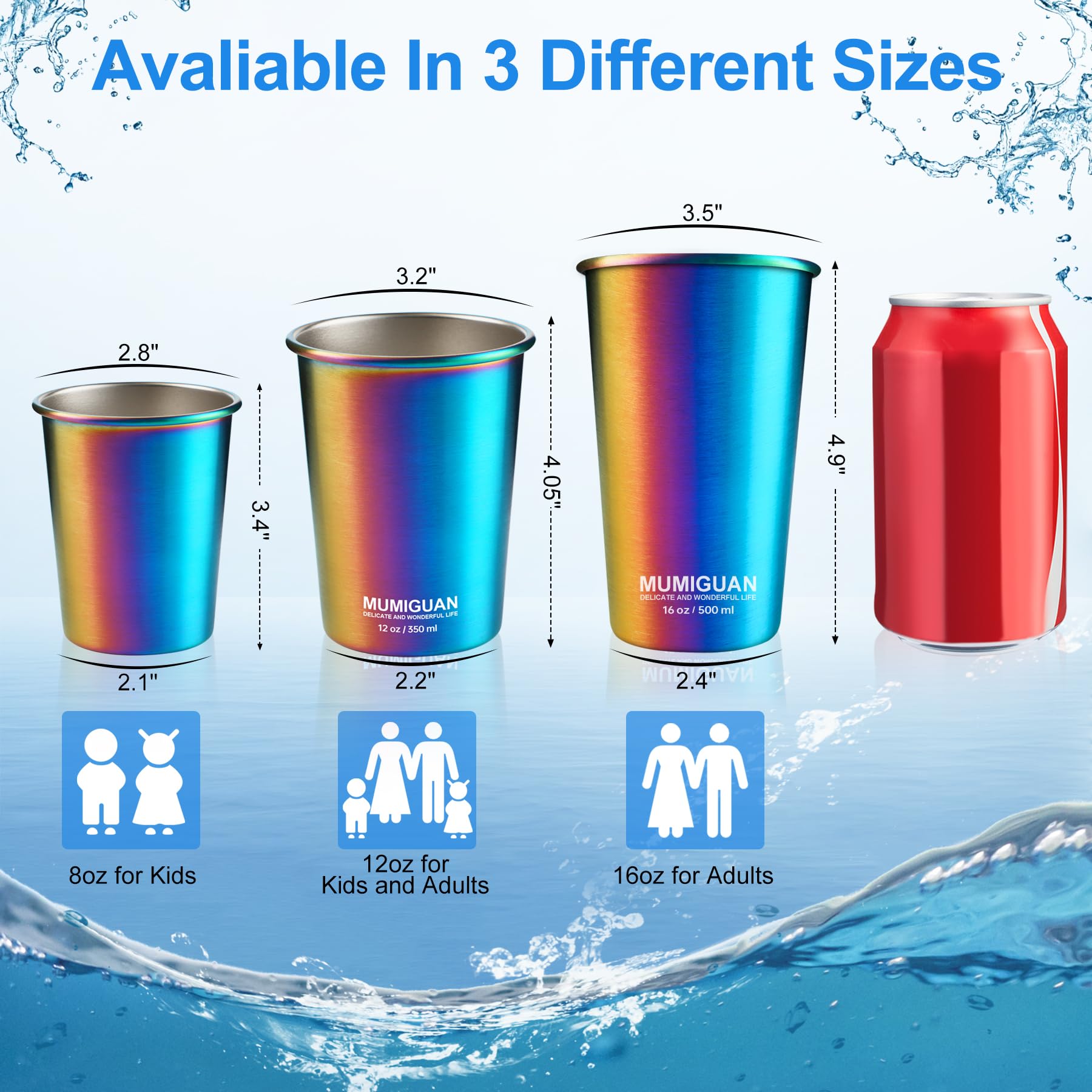 MUMIGUAN stainless steel cups versatile for juice, water and more.