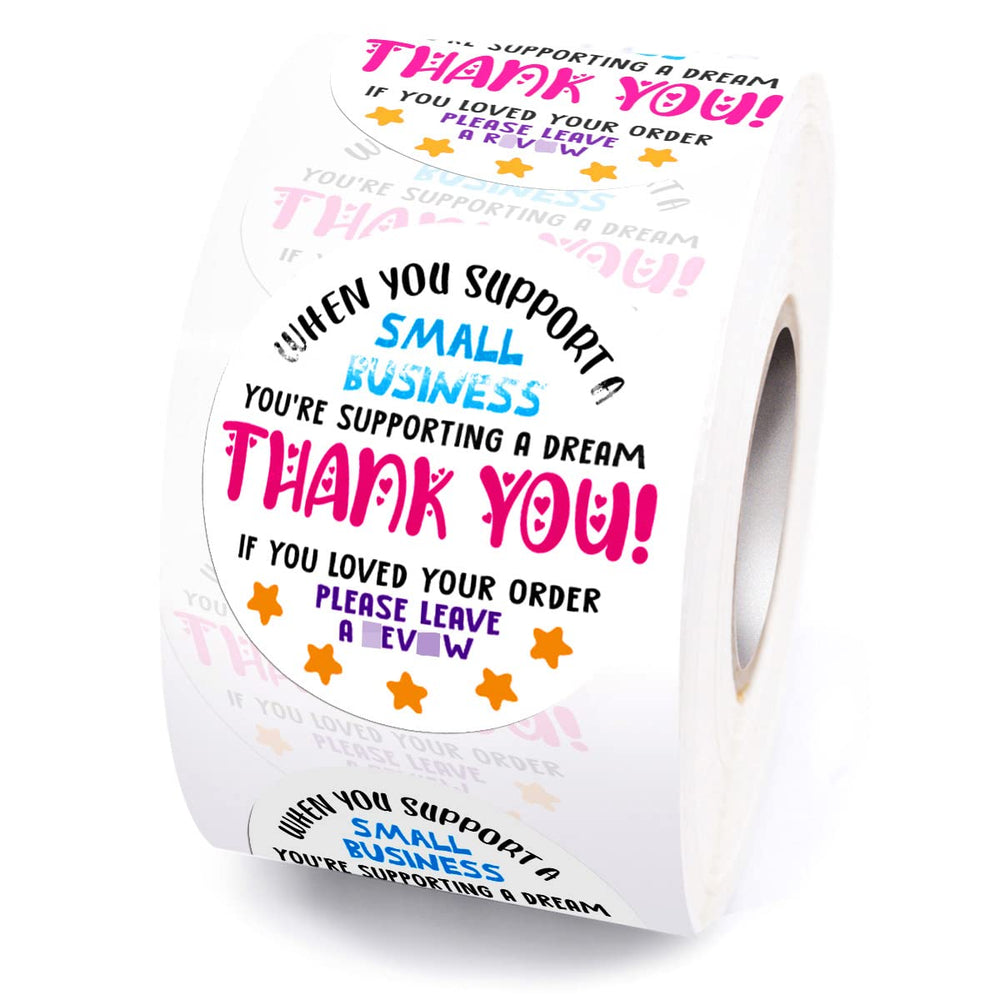 Muminglong Partyreal CA12168 label roll close-up with colorful thank you design for customers