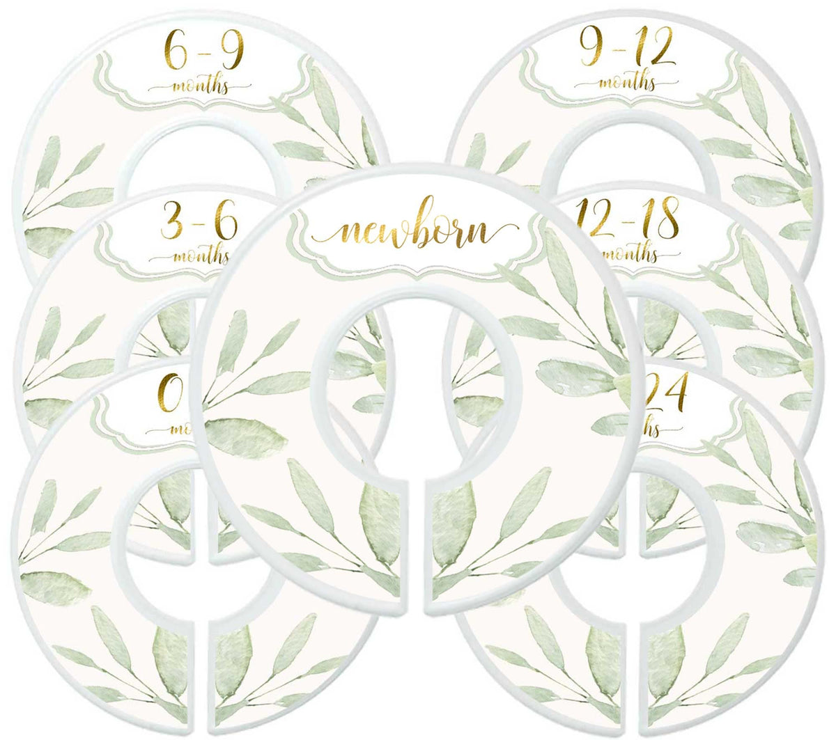 Mumsy Goose baby dividers greenery set7 front view for easy closet organization.