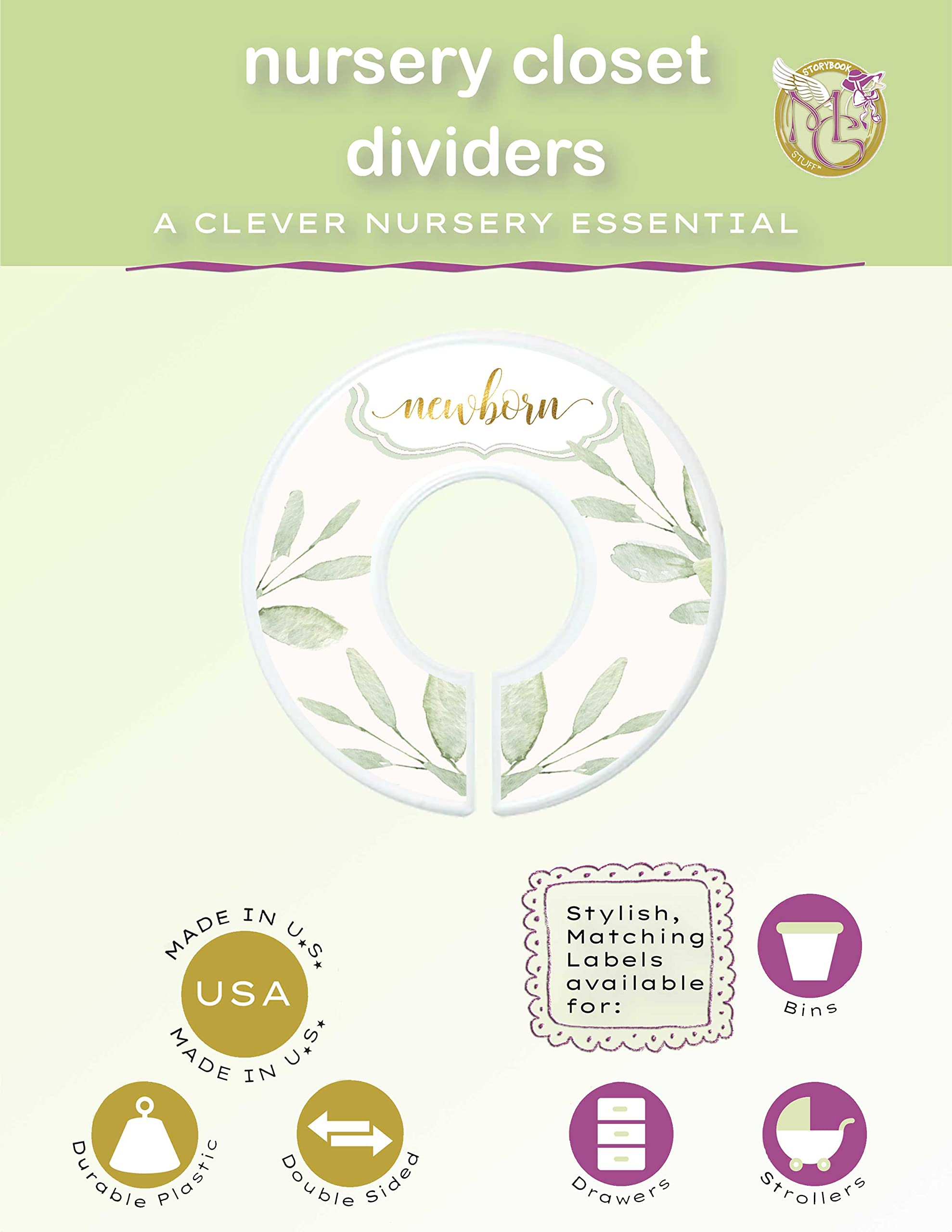 Mumsy Goose baby dividers greenery set7 side view highlighting double-sided readability.