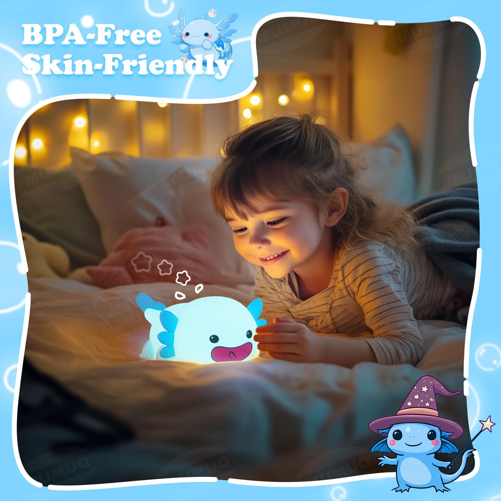 MUMUQ Axolotl Night Light timer showcases 20-minute sleep cycle.