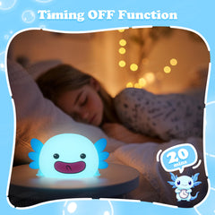 MUMUQ Axolotl Night Light USB recharge for portable use.