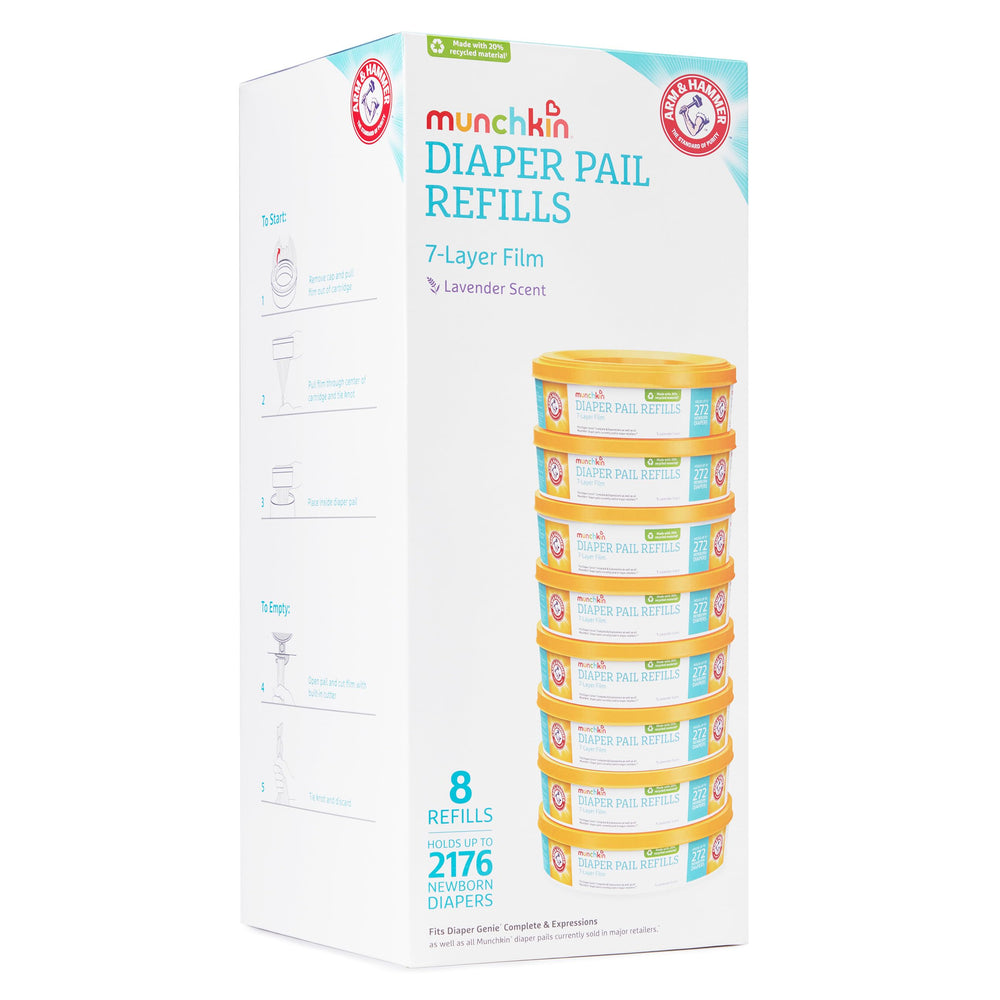 Munchkin Arm & Hammer 8-pack refill rings laid out for efficient use.