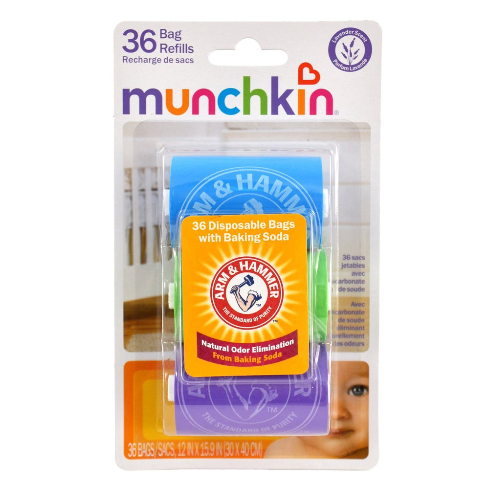 Munchkin Arm & Hammer bags with baking soda for natural odor elimination.