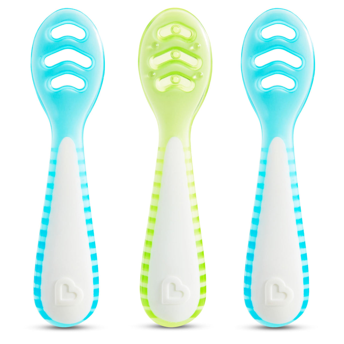 Munchkin Gentle Dip Stage 1 green spoon for early puree pickup and self-feeding.