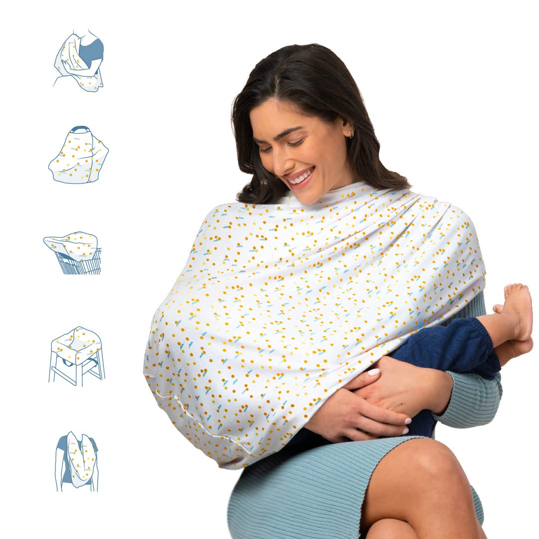 Munchkin Milkmakers 5-in-1 cover in action providing nursing privacy in public