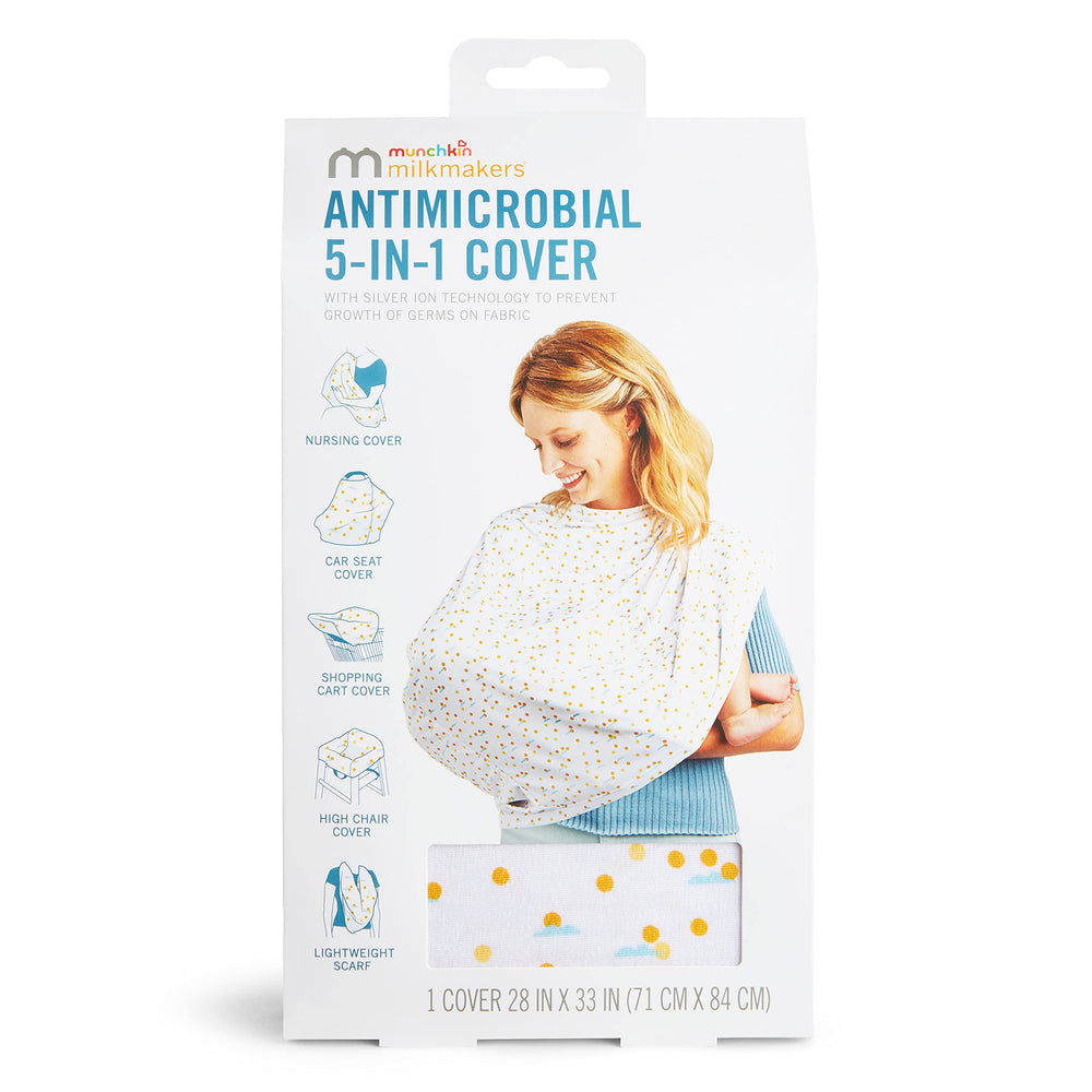 Munchkin Milkmakers 5-in-1 cover top-snap securing to mom during nursing