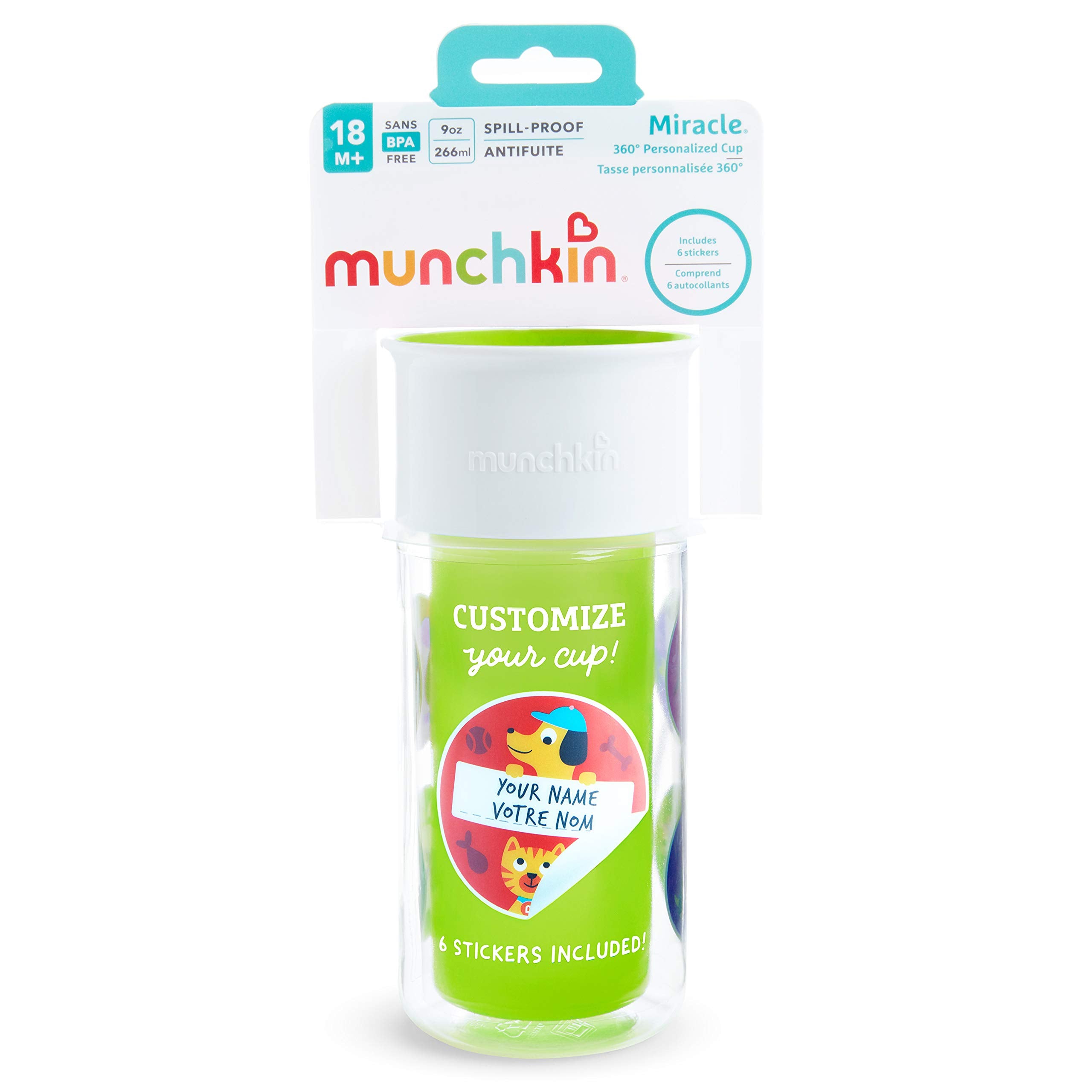 Munchkin Miracle 360 9-ounce insulated cup supports longer-lasting cold beverages.