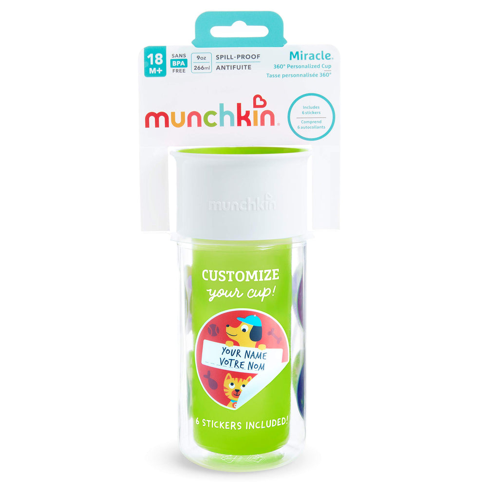 Munchkin Miracle 360 9-ounce insulated cup supports longer-lasting cold beverages.