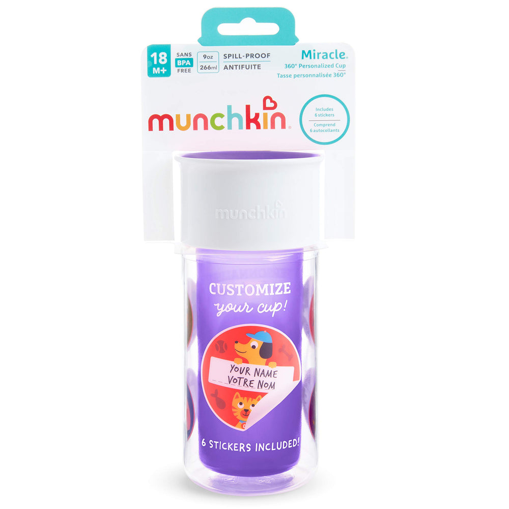 Munchkin Miracle 360 clear container shows contents for quick drink checks.