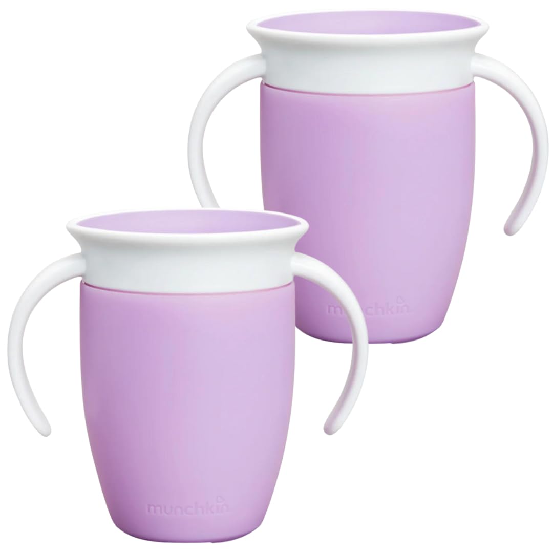 Munchkin Miracle 360 Lilac two-pack with handles for spill-free sipping.