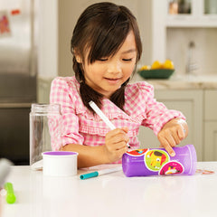 Munchkin Miracle 360 insert with stickers highlighting customizable cup for kid-friendly personalization.