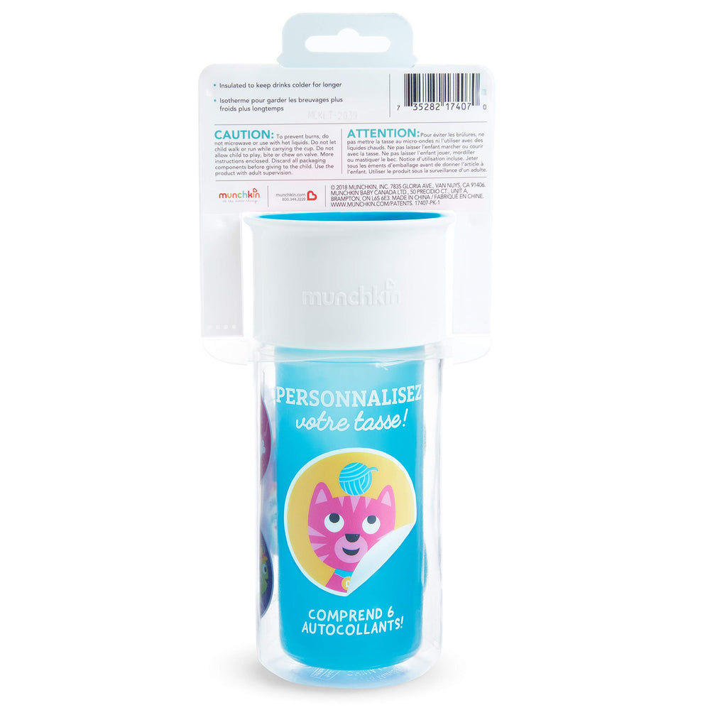 Munchkin Miracle 360 day-care ready cup on a table during break