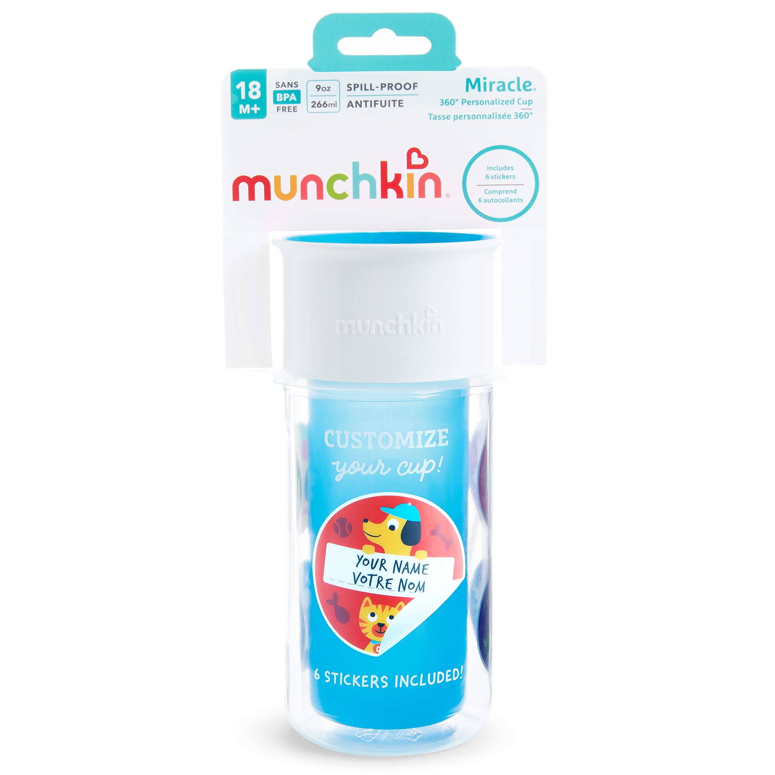 Munchkin Miracle 360 blue cup during daily activities with secure lid