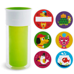 Munchkin Miracle 360 insulated sippy cup in green keeps drinks chilly for on-the-go hydration.