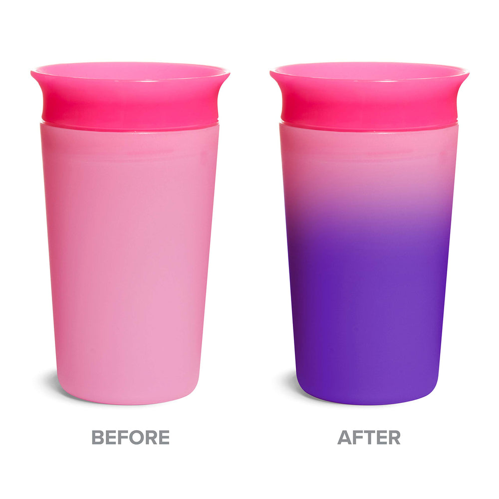 Munchkin Miracle 360 yellow sippy cup demonstrates color-change appeal