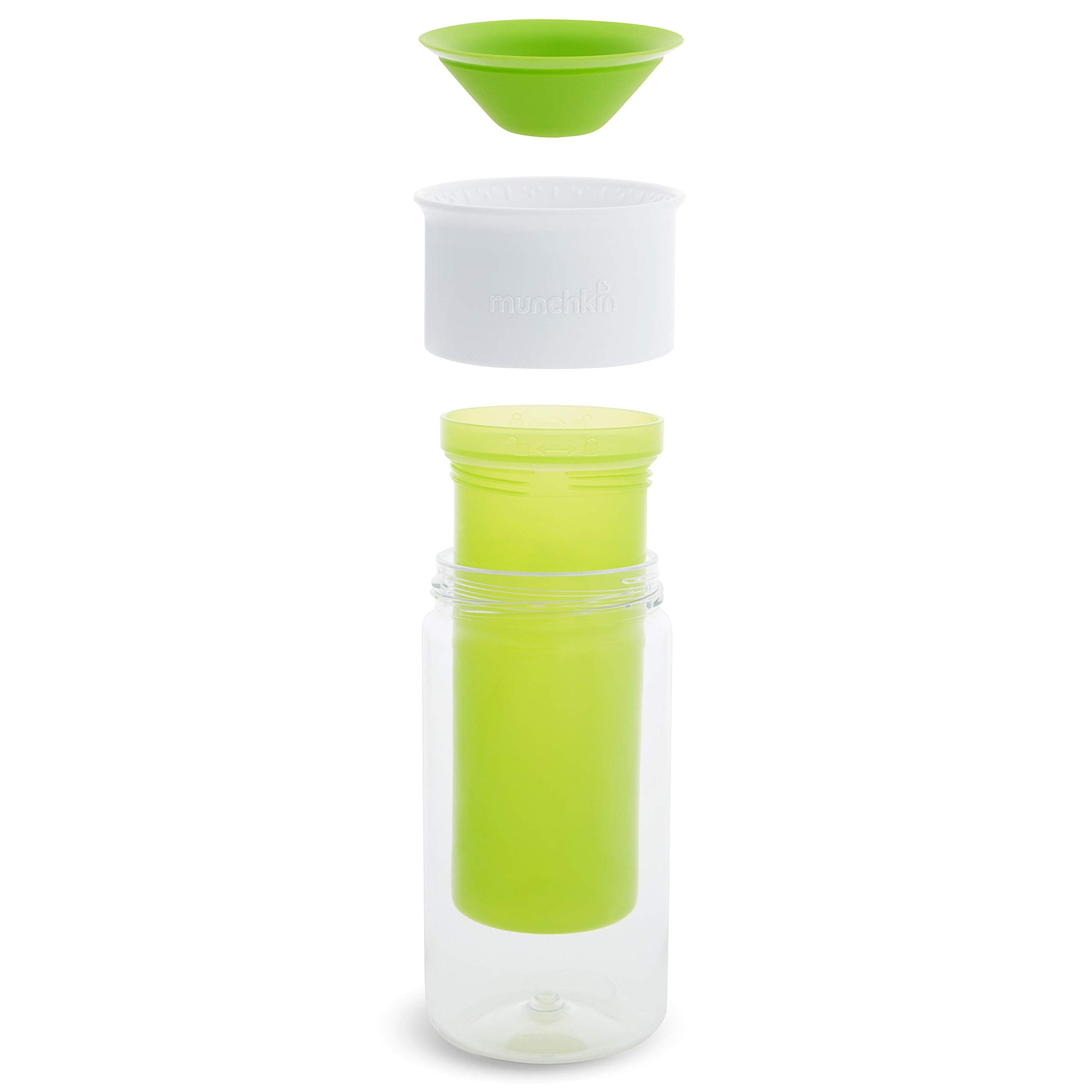 Munchkin Miracle 360 spill-proof lid seals after drinking to help mess-free use.