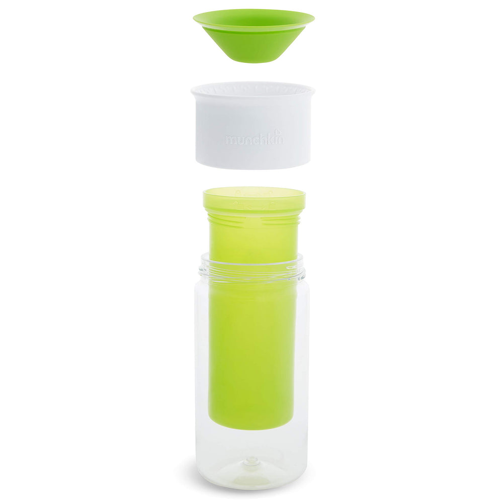 Munchkin Miracle 360 spill-proof lid seals after drinking to help mess-free use.