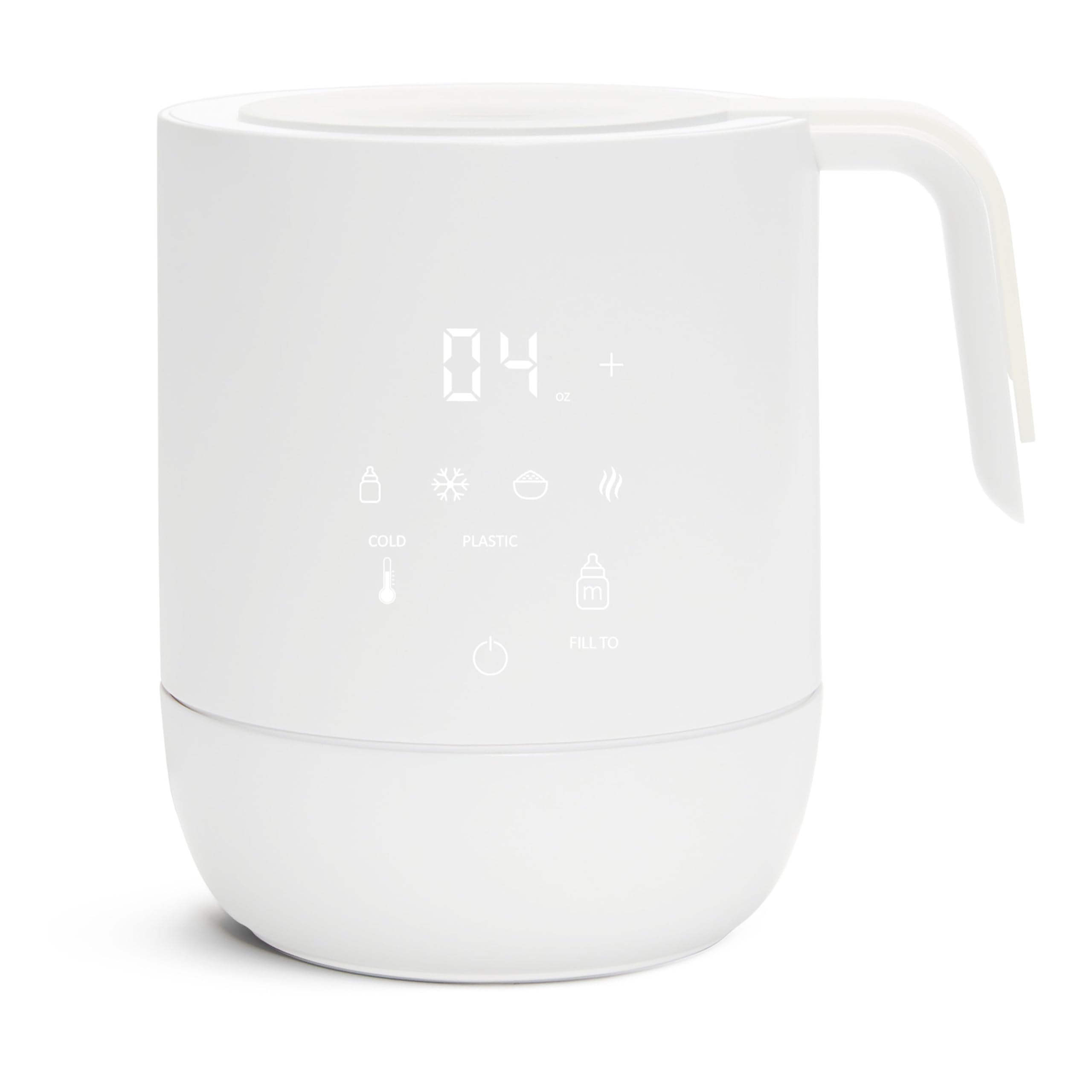 Munchkin Precision bottle warmer with digital display showing quick, uniform warming for breastmilk and formula.