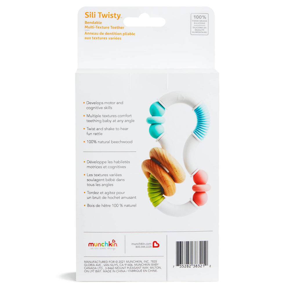 Munchkin Sili Twisty fits small hands for on-the-go teething.