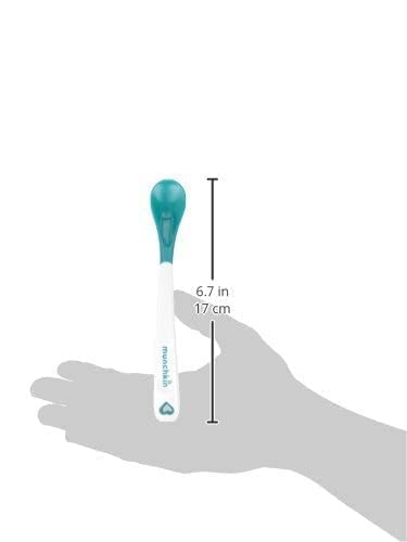Munchkin White Hot long-handle spoon enables easy reach at high chairs.