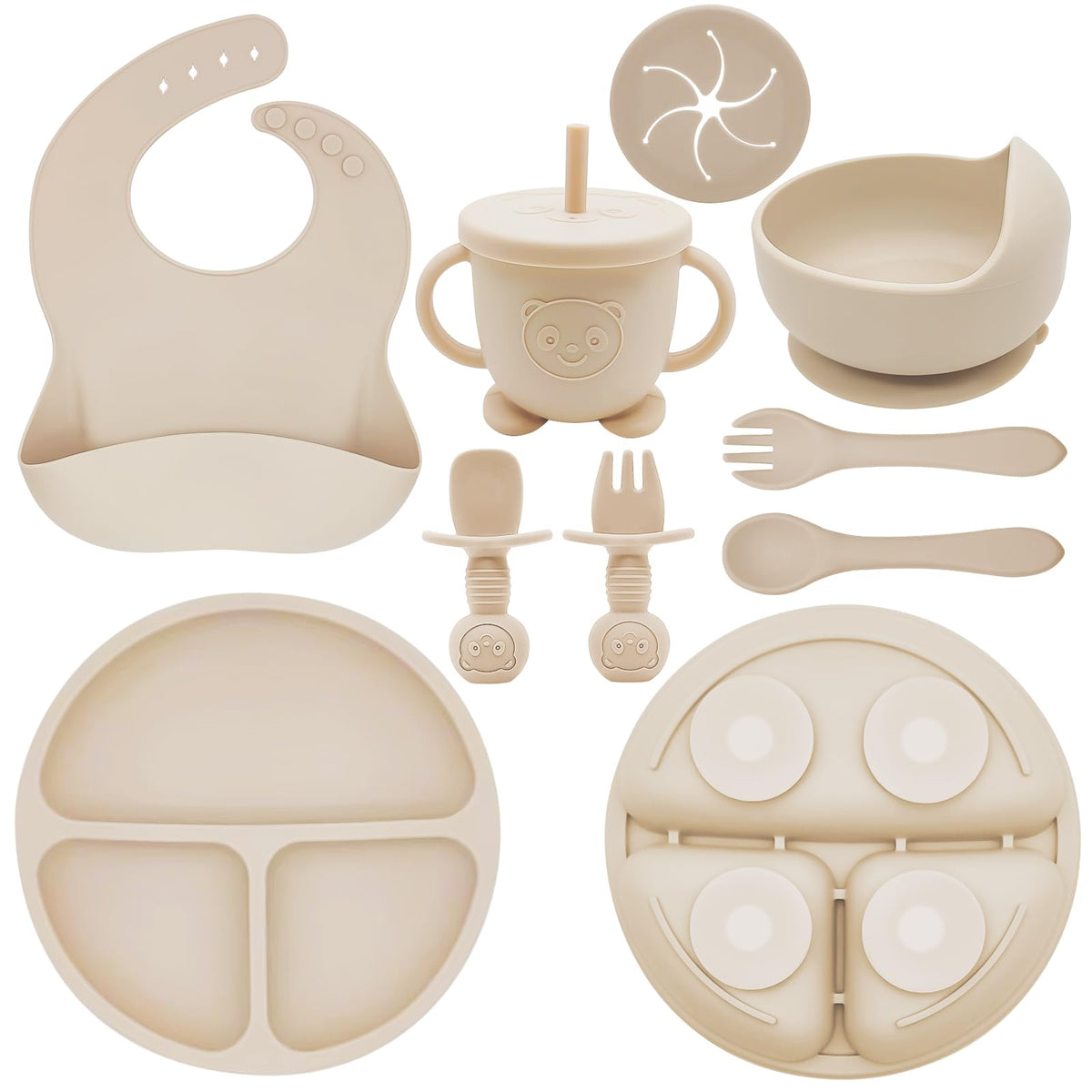 Munlinder silicone baby feeding set suction bowl prevents spills for mess-free meals.