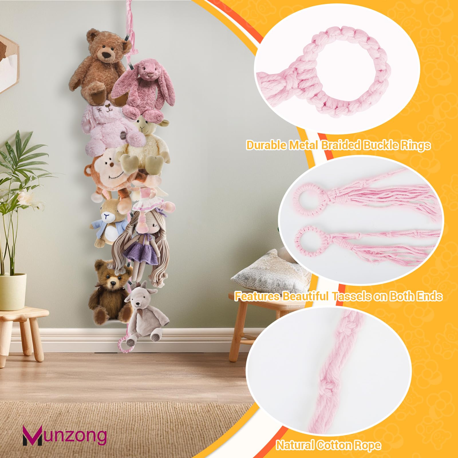 Munzong cotton macrame rope detail in pink feels soft and durable.