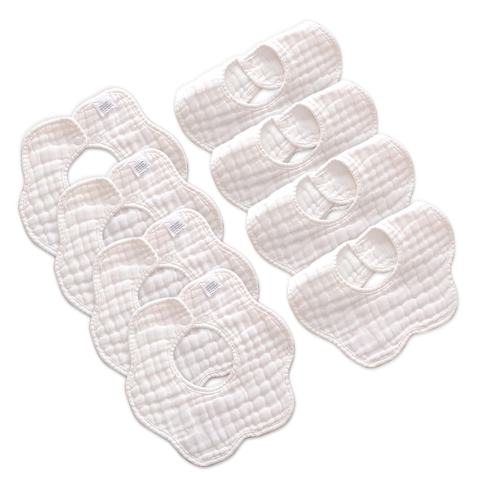 MUSBUY baby bibs flat lay in white, eight-layer muslin for mealtime comfort