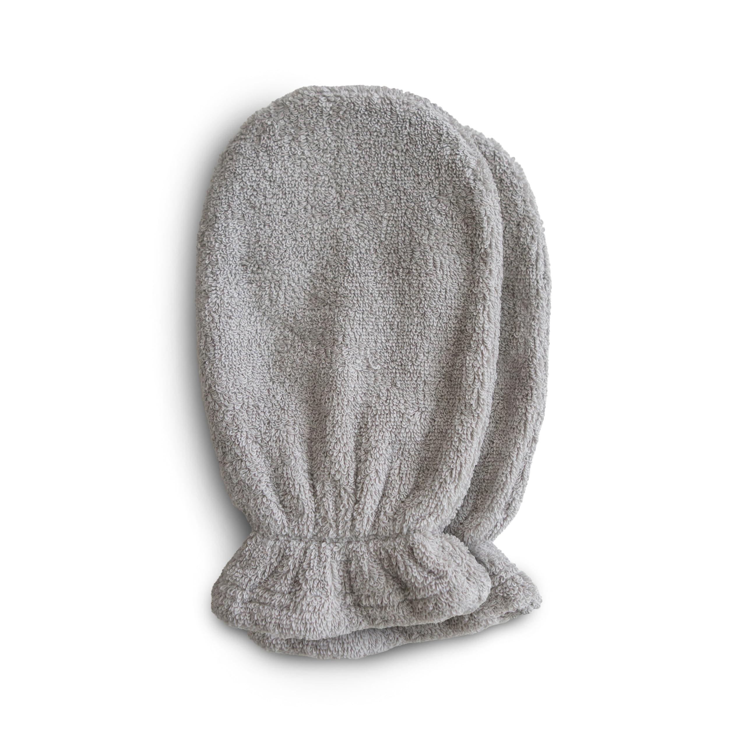 Mushie Baby Bath Mitt Gray pack 2 front view shows gentle cleansing for delicate skin.