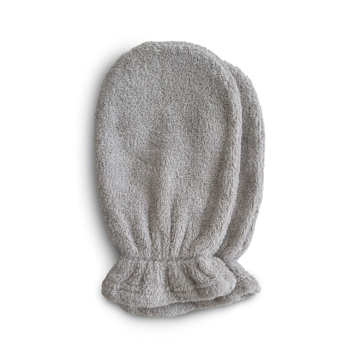 Mushie Baby Bath Mitt Gray pack 2 front view shows gentle cleansing for delicate skin.
