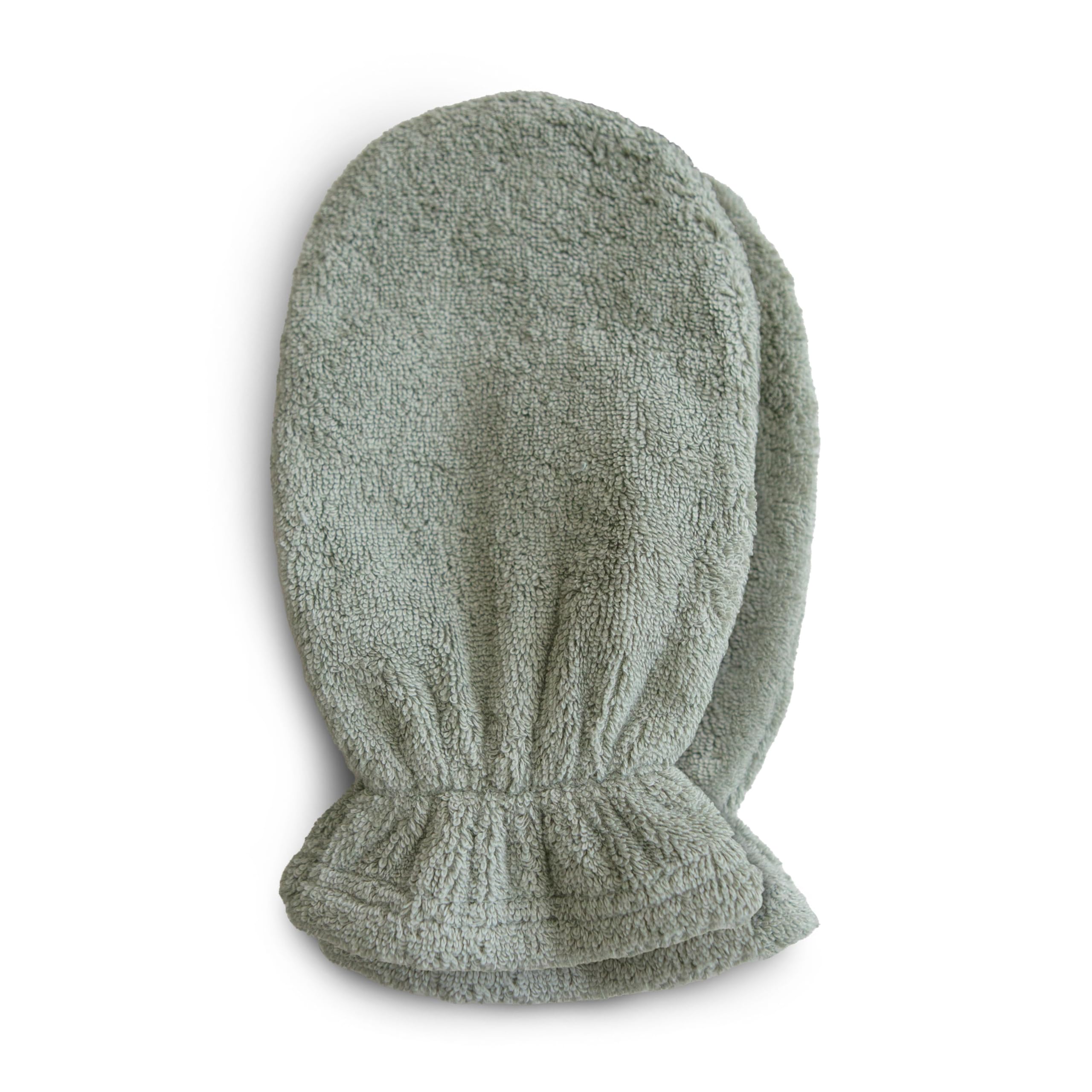 Mushie baby bath mitt closeup of organic cotton fibers for gentle cleansing.