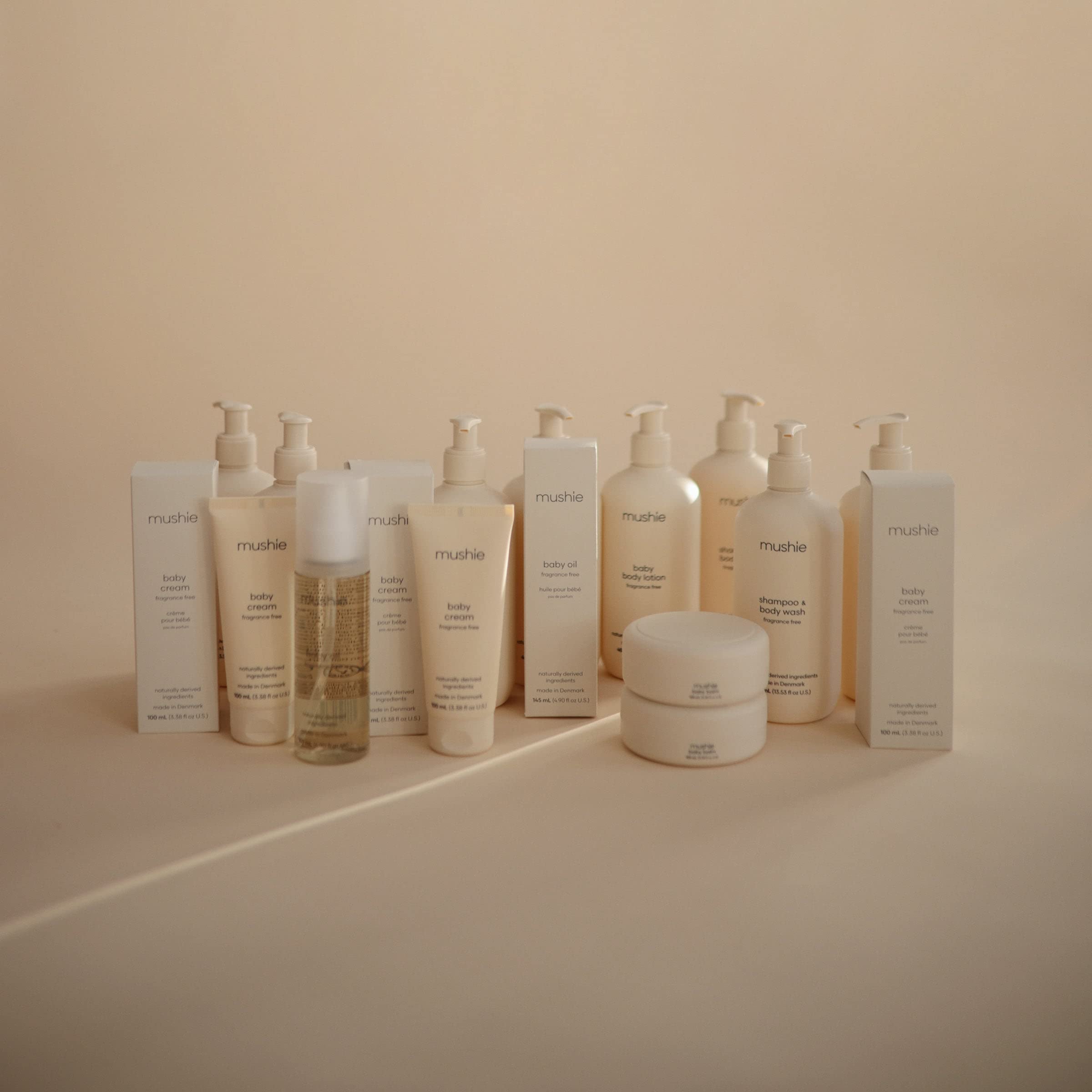 Mushie fragrance-free packaging signals gentle care for sensitive babies.