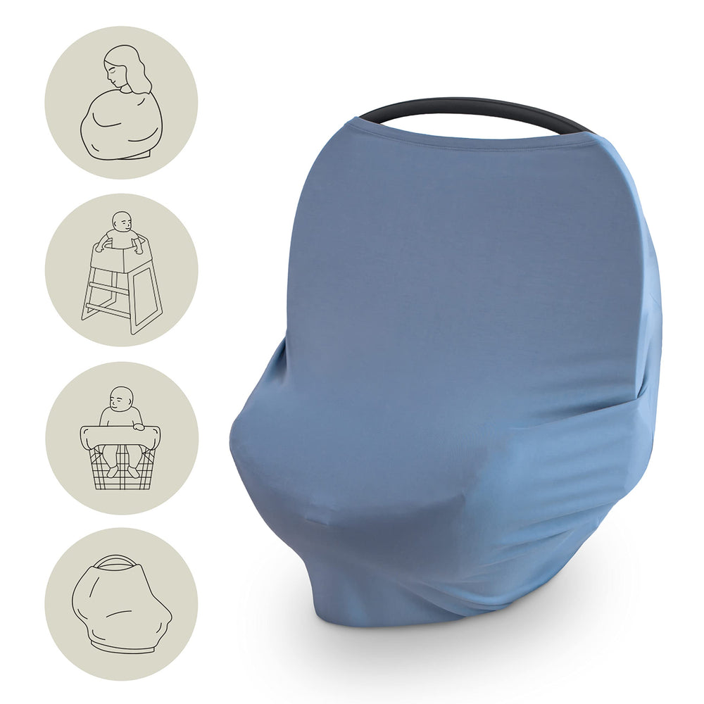 Mushie Baby Car Seat Canopy Cover uses breathable fabric for on-the-go comfort.