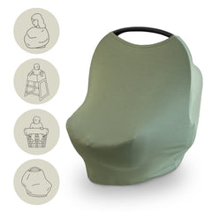 Mushie baby car seat canopy cover in breathable fabric offering privacy and shade.