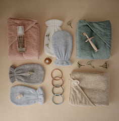 Mushie Baby Hooded Towel Blush absorbent fiber for quick drying and comfort.