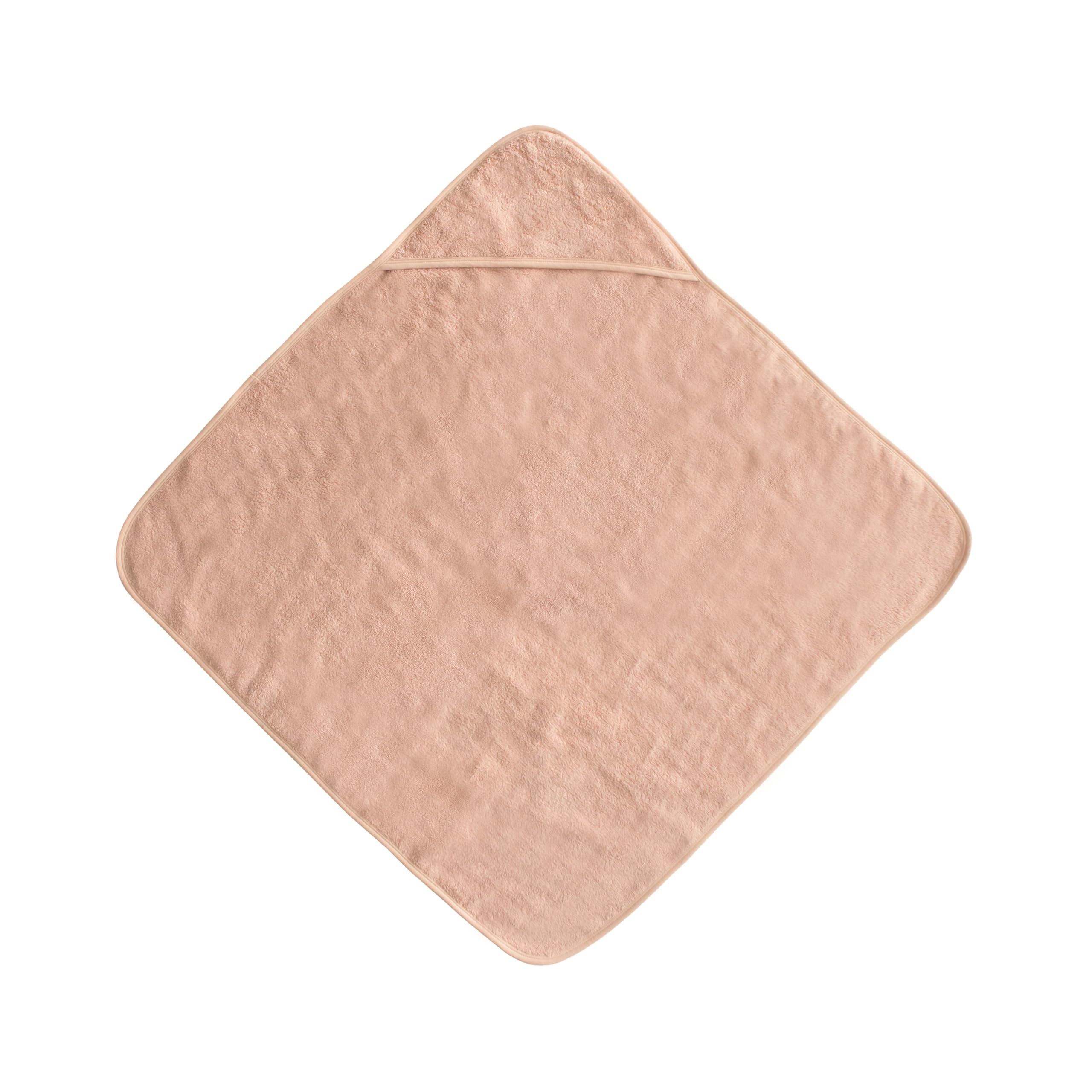 Mushie Baby Hooded Towel Blush hooded design keeps baby's head warm.