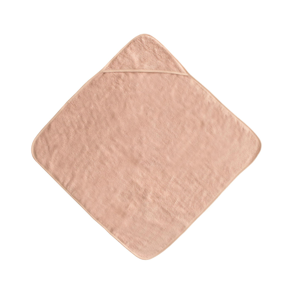 Mushie Baby Hooded Towel Blush hooded design keeps baby's head warm.