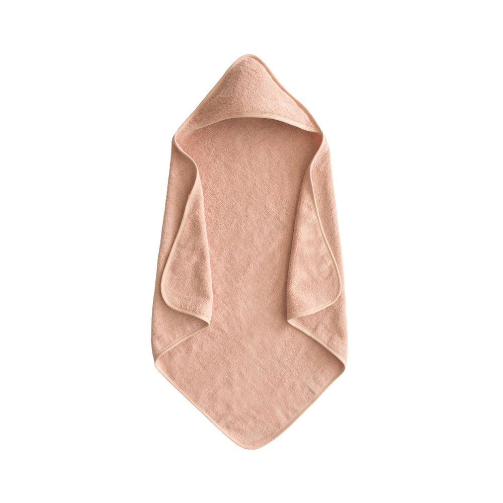 Mushie Baby Hooded Towel Blush soft fabric for gentle post-bath cuddles.