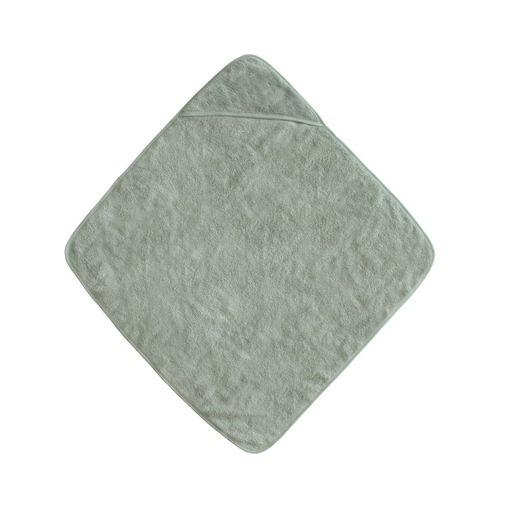 Mushie Baby Hooded Towel Moss hood detail showing cozy warmth