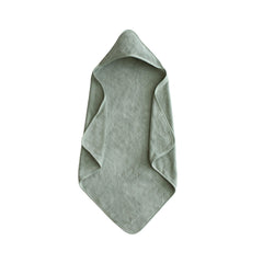 Mushie Baby Hooded Towel Moss soft fabric closeup for gentle drying